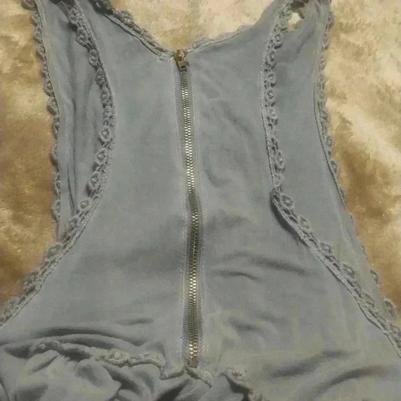 Anthropologie POL Women’s Small Zip Up Sage Green, Lace Trim Tank Dress - Picture 4 of 5